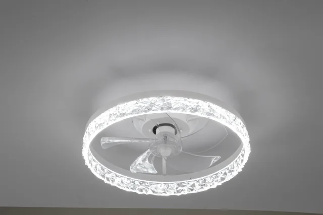 BLT-CFL815S Φ400mm Round Crystal Ceiling Fan Light (Single crystal shade + white body)
